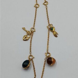 Gold Charm Necklace with Green and Brown Accents